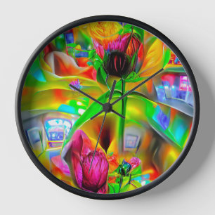 Horloge Fleurs psychédéliques Abstraites