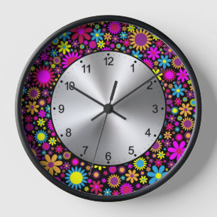 Horloge Fleurs Psychédéliques Vibrantes en Fleur
