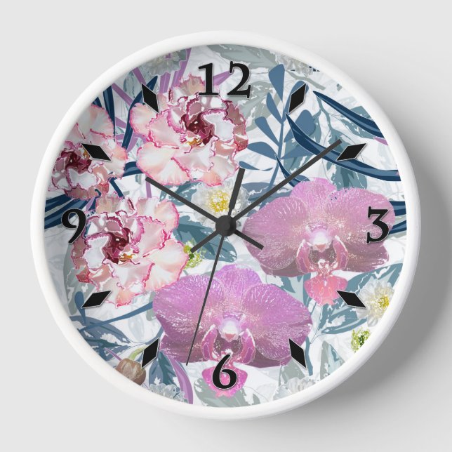 Horloge Fleurs roses et orchidées. (Recto)