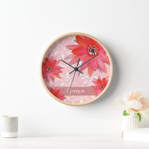 Horloge Fleurs rouges Whimsical Feuilles Tourbillonnant Aj
