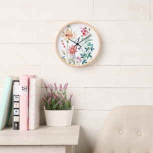 Horloge Fleurs sauvages aquarelle