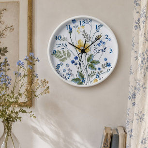 Horloge Fleurs sauvages bleu et jaune