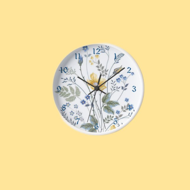 Horloge Fleurs sauvages bleu et jaune (Créateur téléchargé)