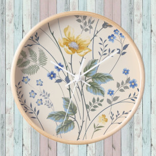 Horloge Fleurs sauvages bleu et jaune