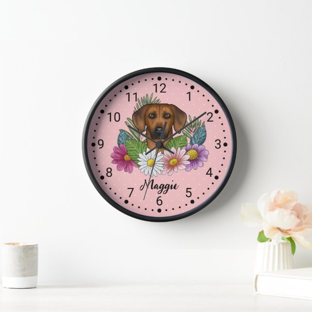 Horloge Fleurs sauvages De Tête De Chien Rhodesian Ridgeba (Maison)