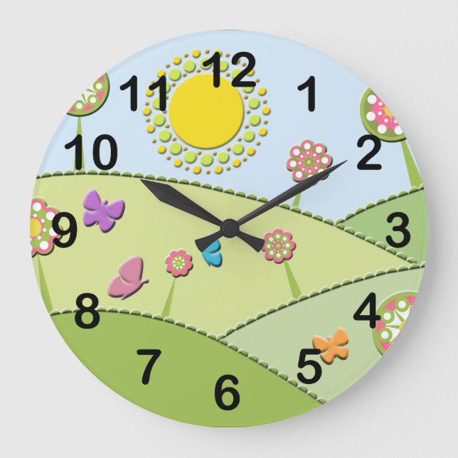 Horloge Fleurs, Soleil et Papillons (Recto)
