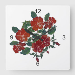 Horloge - Fleurs tropicales rouges