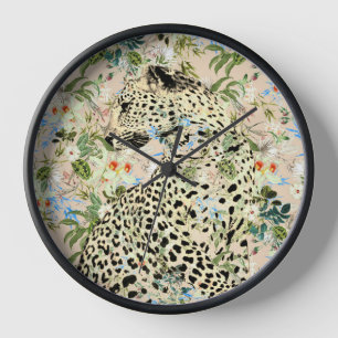 Horloge Floral empreinte de léopard tropical hawaïen