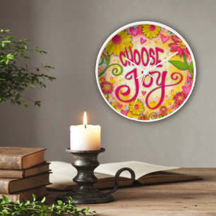 Horloge Floral rose Jaune Choisir Joie Citation Inspirivée