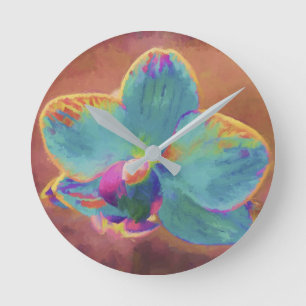 Horloge florale bleu orchidée et violet