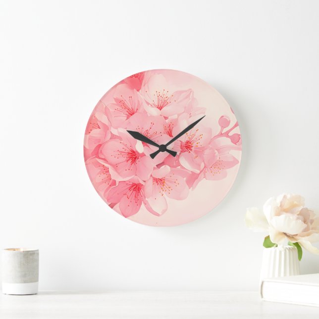 Horloge Florale Rose - Décor Maison En Fleur Rose (Maison)