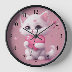 Horloge Fluffy White Love Kitten