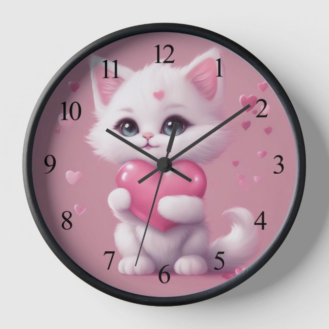 Horloge Fluffy White Love Kitten (Recto)