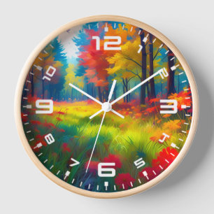 Horloge Forêt avec des arbres et des fleurs colorés