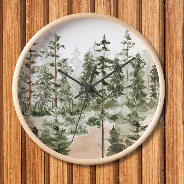 Horloge Forêt verte aquarelle (In situ wall)