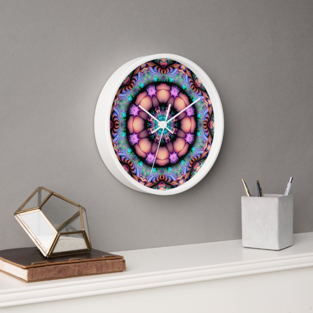 Horloge Fractal Mandala Floral Psychedelic (Bureau)