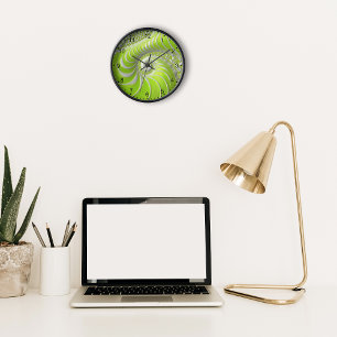 Horloge Fractale en spirale verte citron moderne abstraite