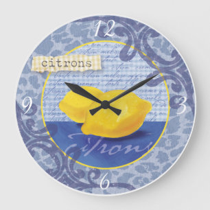 Horloge française bleue et jaune de cuisine