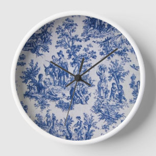 Horloge Française toile de jouy bleu et blanc élégant