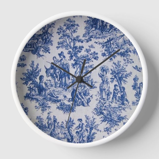 Horloge Française toile de jouy bleu et blanc élégant (Recto)