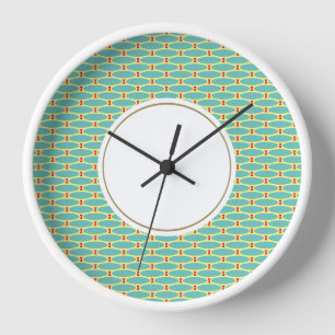 Horloge Fun Circulaire Aqua Blanc Jaune Motif géométrique