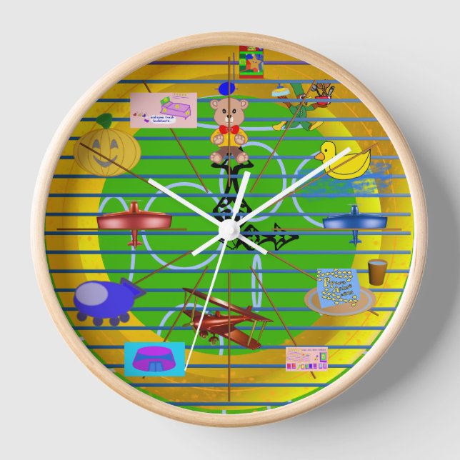 Horloge Fun Festif Blue Red Aviation Plane sur des anneaux (Recto)