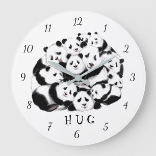 Horloge Fun Pandas - Gros Câlins - Peinture