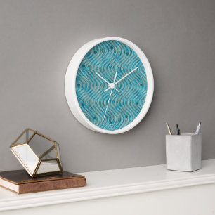 Horloge Funky Aqua Turquoise Blue Curved Lines Art Motif