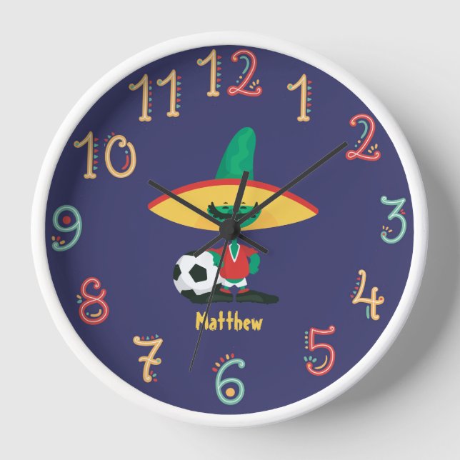 Horloge Funky Mexicain Football Garçons Football Mur Horlo (Recto)