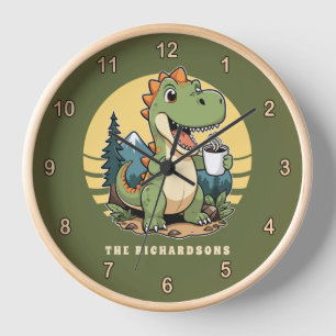 Horloge Funny Dinosaur Extérieur Explorateur Nom de famill
