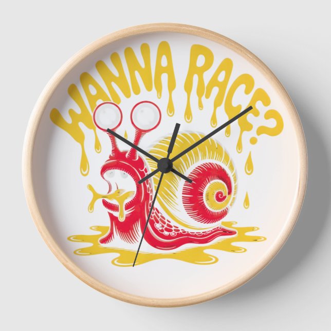 Horloge Funny "Wanna Race?" Snail Ironic Humor Wall Clock (Recto)
