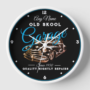 Horloge Garage Old School N'importe quel nom Black Blue Vi