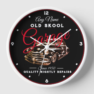 Horloge Garage Old School N'Importe Quel Nom Voiture Black
