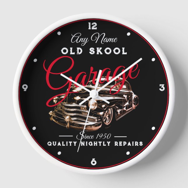 Horloge Garage Old School N'Importe Quel Nom Voiture Black (Recto)