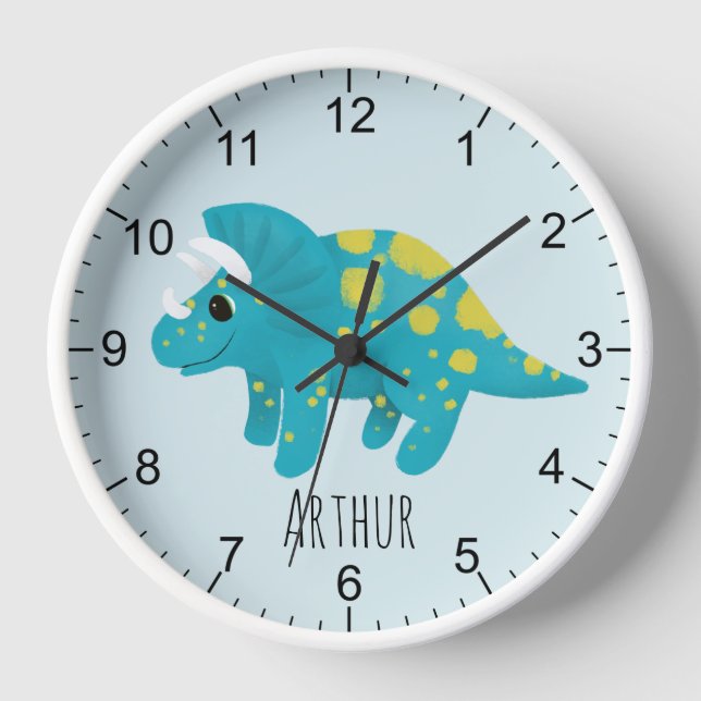 Horloge Garçons Cute Blue Dinosaur Enfants Nursery (Recto)