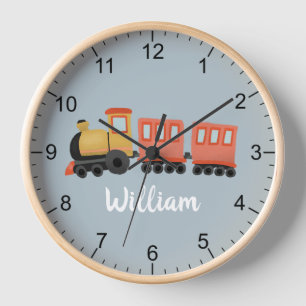 Horloge Garçons Cute Blue Modern Train Voyage Baby Nursery