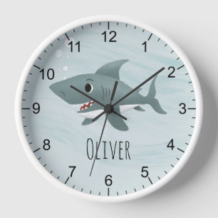 Horloge Garçons Cute Blue Ocean Shark Enfants Nursery