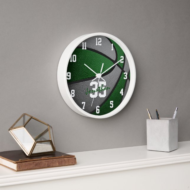 Horloge garçons gris vert filles basket-ball personnalisé (Bureau)