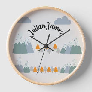 Horloge Garçons mignonnes Gris Montagne scandinave