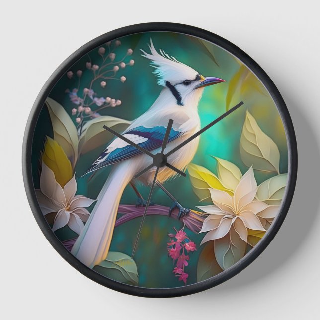 Horloge Geai à ailes de sarcelle à touffe blanche oiseau d (Recto)