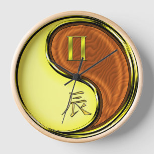 Horloge Gémeaux & Dragon de Bois