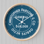 Horloge Générateur<br><div class="desc">General Builder Business Wall Horloge. Nom commercial et numéro de téléphone sur une horloge Office.</div>