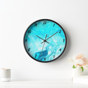 Horloge Géode Agate Motif Turquoise Bleu Artsy Abstrait Ca