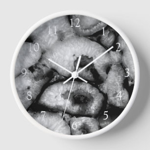 Horloge Géode d'Agate Quartz moderne Noir Pierres blanches