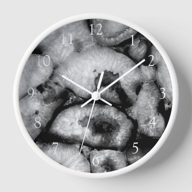Horloge Géode d'Agate Quartz moderne Noir Pierres blanches (Recto)