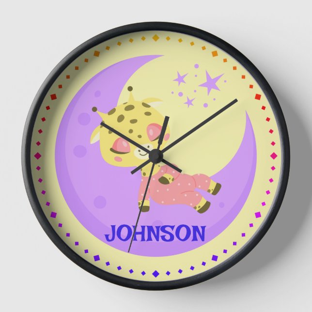 Horloge Girafe bébé dormant sur la Lune (Recto)