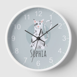 Horloge Girls Cute Black and White Cat Cartoon & Name Kids