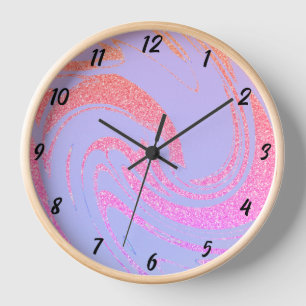 Horloge Glitterie violet rose rose rose or Vague Motif fil