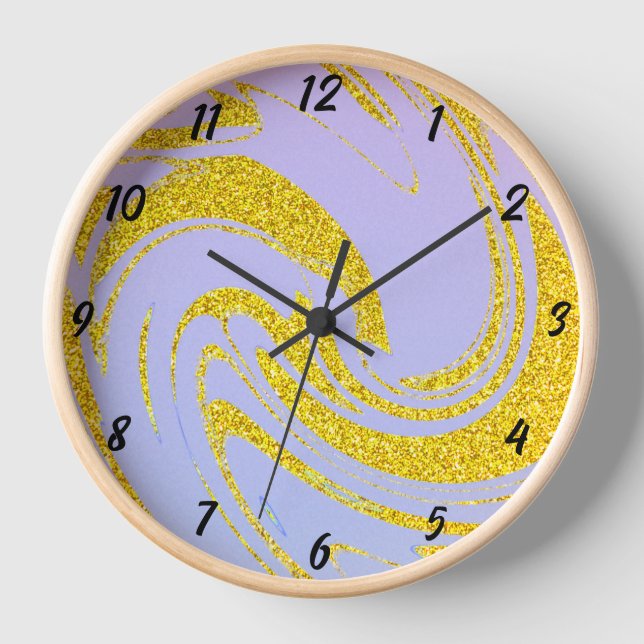 Horloge Glittery Gold Wave Motif rose violet Ombre mûre (Recto)