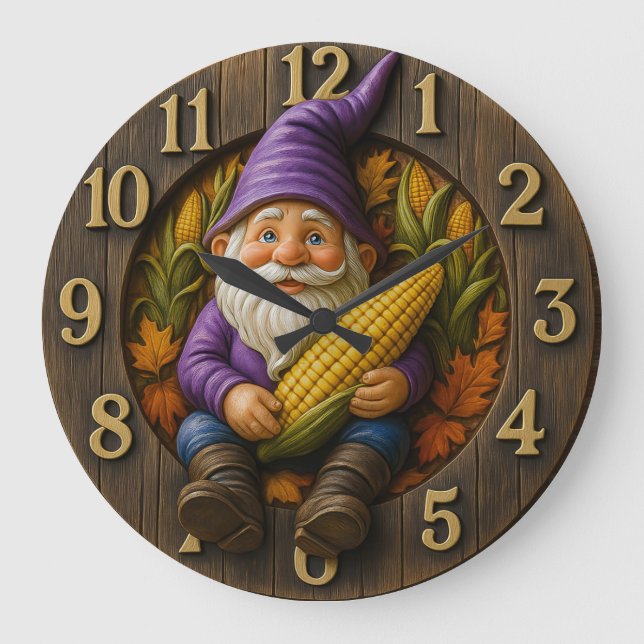 Horloge Gnome d'Automne avec Maïs et Feuilles (Recto)